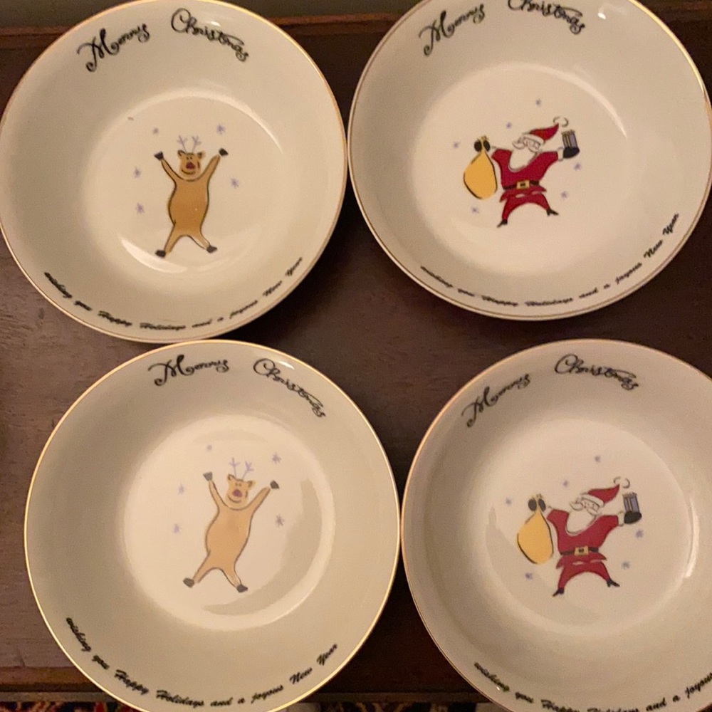Set of 4 Merry Brite 7” porcelain Christmas bowls